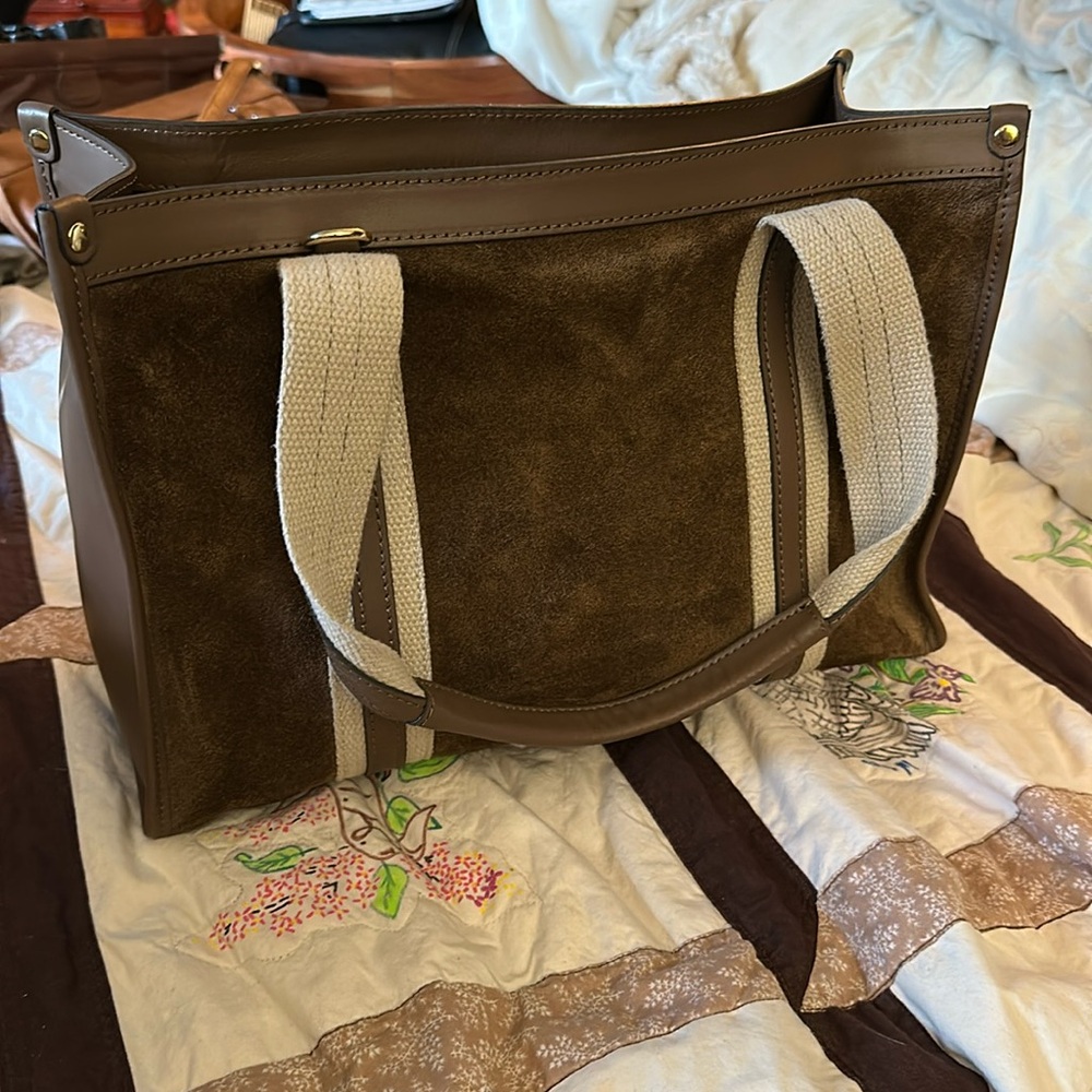 NEW Divina Firenze Italian Suede Leather Tote large brown, and tan quality bag